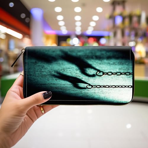 Wallet,Leather Long Wallet Suitable For Ladies And Teenagers - Detachable Wristband + RFID Travel Wallet With Card Slot - Chains on Teal Wall4