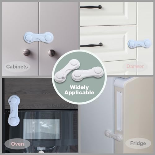 Cabinet Door Locks for Baby Proofing and Child Safety, 4 Pack Childproof Cabinet Locks with Adhesive for Drawer Cupboards Fridge Closet and Pantry, Child Proof Latch for Protecting Kids (White-4PCS) - Thumbnail 4