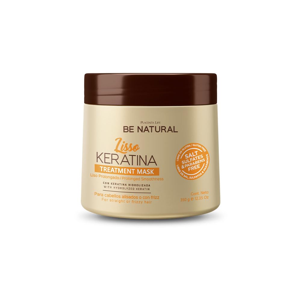 PLACENTA LIFE BE NATURAL LISSO KERATINA Mask with Hydrolyzed Keratin for a Straight and Shiny Hair- No More frizz- Have a perfect Smooth - (350 ml/11.83 fl.oz)