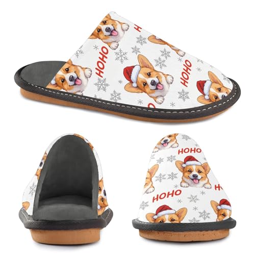 Slippers for Women Corgi Santa Hat Snowflakes Pattern Soft Winter Warm Shoes Indoor Outdoor Non-Slip House Travel Slippers4