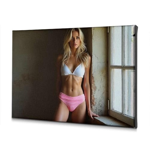 Toile murale résistante pour salle de bain motif femme en bikini blanc et rose 40x60cm