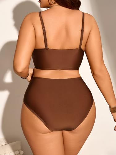 Verdusa Women's 2 Piece Plus Size High Waisted Bikini Sets Patchwork Full Coverage Bahting Suits2