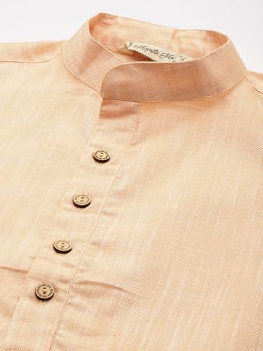 Image of Majestic Man Men's Cotton Regular Fit Traditional Mandarin Collar Ethnic Motifs Solid Long Kurta