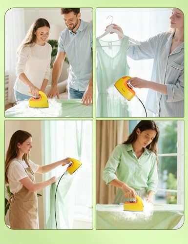 Image of Sundu 1000W Mini Travel Steam Iron, Portable Small Iron for Quilting & Sewing, Non-Stick Soleplate, 300 Steam Holes, 90ml Tank, Safety Base & Digital Temperature Control-Yellow