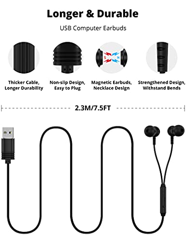 Titacute Usb A Headphone Computer Headset Mute Control 7.5Ft Wired Earphone With Microphone In-Ear Noise Canceling Magnetic Earbuds For Macbook Laptop Desktop Pc Tv Ps5 Ps4 Pro Zoom Home Office Online #TOP3