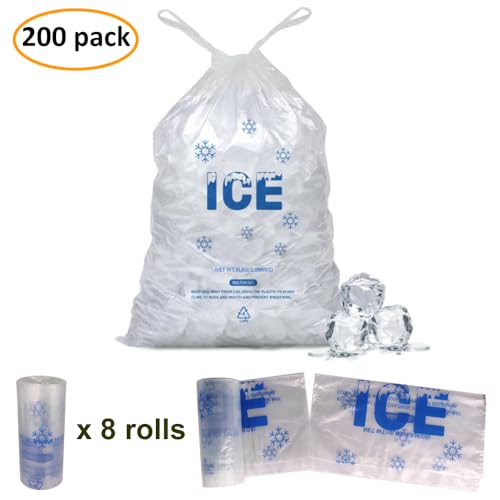 Image of 200 PACK 5 lb. Plastic Drawstring Ice Bags 9 x 17 Inch Heavy-Duty