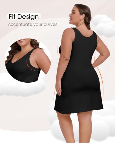 Image of Women's Plus Size Full Slip for Under Dresses V Neck Cami Dress Long Nightgown Black 20 Plus