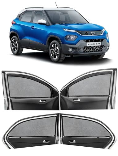Image of Autofact Magnetic Car Sunshades Compatible with Tata Punch (Set of 4) - Easy Installation, UV Protection, Keeps Car Cool (Front 2 with Zippers for Easy Access, Rear 2 Without Zippers)