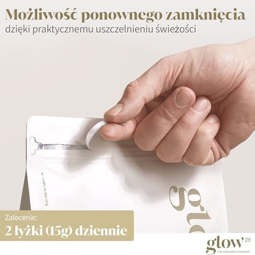 Glow25® Kolagen w proszku [450g] - Oryginalny - Hydrolizat kolagenu Premium - Peptydy typu 1 i 3 - Doskonała rozpuszczalność - Naturalny