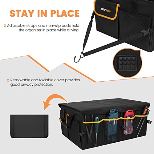 Heytrip Large Trunk Organizer With 2 Removable Dividers, 2 Tie Down Straps, Foldable Cover, Study Car Trunk Storage Organizer Built With 3Mm Hollow Board #TOP3