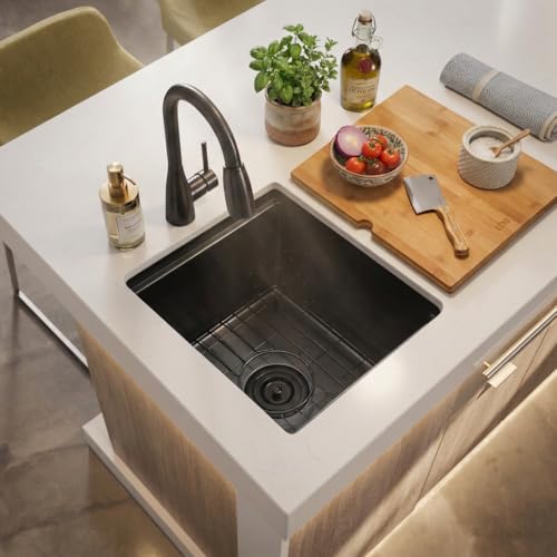 Image of LQS Black Stainless Steel Undermount Bar Sink, 15 inch x 17 inch Small Wet Bar Sink and RV Kitchen Sink Workstation, 16 Gauge Stainless Steel Kitchen Sink with Abundant Accessories For RV, Outdoor, Coffee Bar