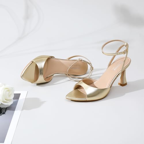 Image of Susanny High Heels for Women Pointed Open Toe Strappy Chunky Block Heels Ankle Strap Stiletto Kitten Heeled Sandals Wedding Bridal Party Prom Sexy Dress Shoes
