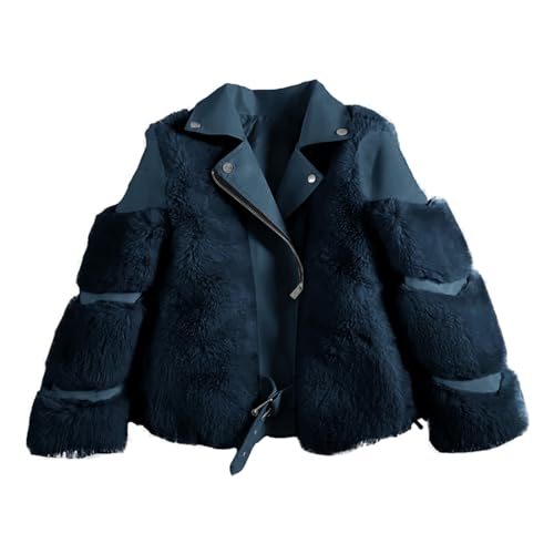 Leather Trim Faux Fur Jacket for Toddler Girls Belted Zip Up Long Sleeve Fleece Coat Kids Warm Winter Outerwear