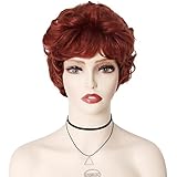 GNIMEGIL Short Red Wig With Bangs Short Curly Wigs For Women Everyday Natural Looking Synthetic Hair Fluffy Cosplay Halloween Costume Party Copper Wig Cap Grandma Old Lady Wigs Seniors Women