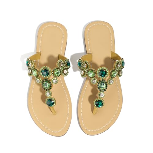 Image of Rhinestone Sandals for Women - Sparkly Jeweled Bling Thong Flip Flops, Dressy Gemstone Flat Sandals for Wedding, Party, Beach & Summer Outfits