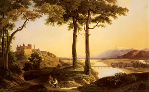 Lienzo de castillo y paisaje fluvial Francisque Jean para vestir paredes vacías de oficina