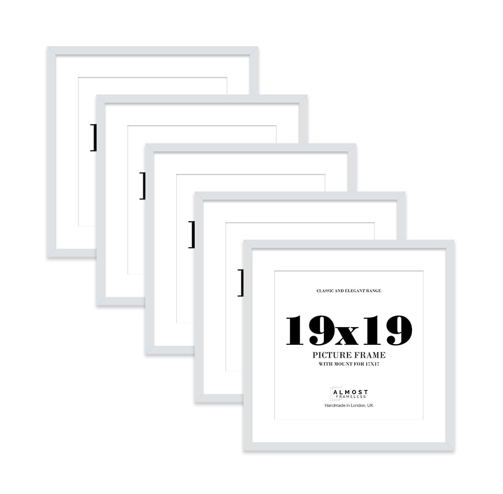 19x19 Light Grey Picture Frame with Mount for 17x17 Photos, Prints - Modern Square Wall Frame, Set of 5