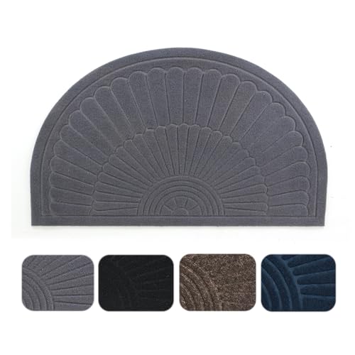 Tapete semicircular para puerta delantera, tapete de bienvenida absorbente, atrapasuciedad, medio círculo, para interiores y exteriores, antideslizante, tapete de entrada de perfil bajo para entrada,