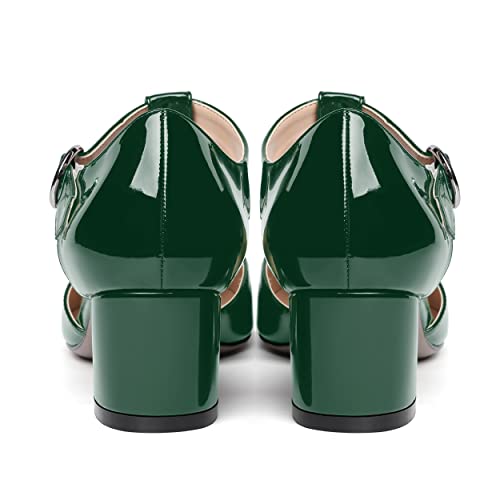 SHOWFOREST Women's Evening T Strap Patent Round Toe Chunky Low Heel Pumps Office Work Dress Shoes 2 Inch4