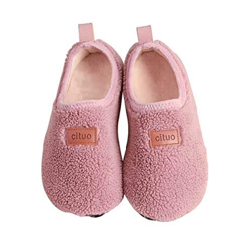 AUXDIQ Hiver Chaussons de Maison pour Mixte Femme Homme Peluche Pantoufle Chaussettes de Sherpa Toison, Rose, 33 EU