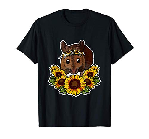 Lindo Animal Regalo De Ratas Decoración De Girasoles Ratón Camiseta