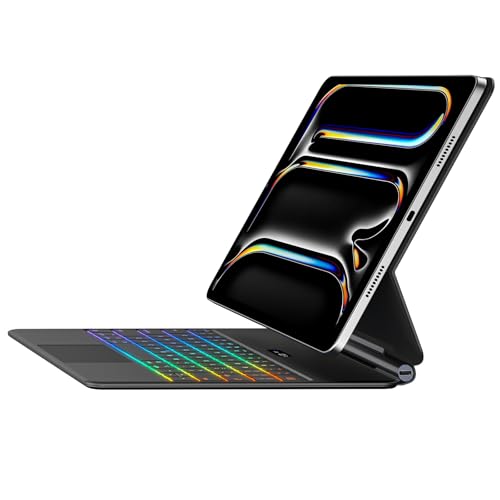 Jibrealg Keyboard Case for iPad Pro 13 Inch (M4) 2024, Ultra-Slim Magic Keyboard with Multi-Touch Trackpad, 7 Colors Backlight, Floating Cantilever Stand, iPad Pro 13 Inch Case