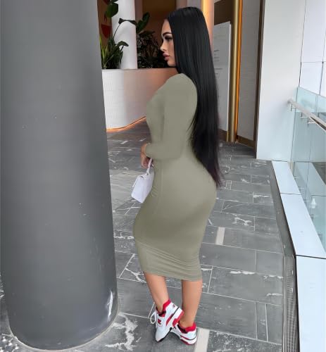 Image of Nimsruc Womens Autumn Casual Sexy Long Sleeves Bodycon Dress Basic Pencil Midi Club Dresses