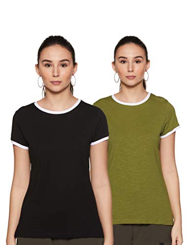 Amazon Brand – Symbol Women’S Regular T-Shirt (Pack Of 2) (Symss20Ts035A_Olive+Black Small)