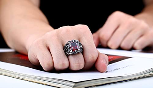 Anel Garra de Dragão De Aço Inox Masculino Pedra Vermelha (24)