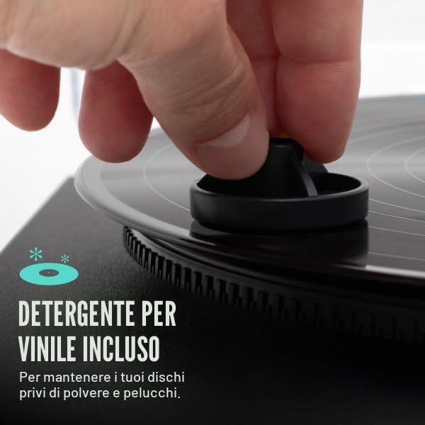 JAM Giradischi con Altoparlanti - Giradischi Bluetooth con Altoparlanti da Libreria, 3 Velocità con Coperchio Antipolvere, Braccio Pre-Calibrato, Pulitore di Vinile Incluso, Nero