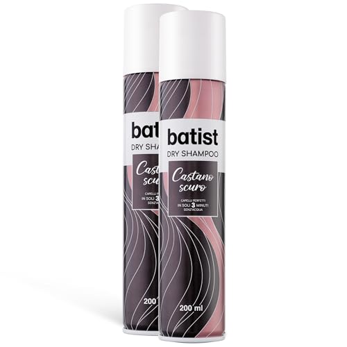 Batist Castano Scuro, 2 x 200 ml, Shampoo secco ravvivante per capelli perfetti in 3 minuti, senz'acqua e residui, Shampoo a secco per ricrescita capelli castano scuro, Made in Italy