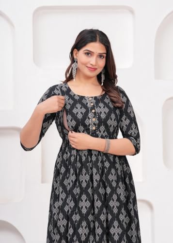 Image of Women Feeding Kurti for Women Cotton Maternity Kurta with Nursing Zip for Pre & Post Pregnancy