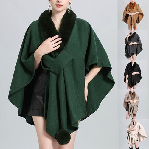 HGps8w Elegant Fur Trim Shawl Wraps for Women Cross Front Poncho Cape Fall Winter Travel Warp Scarf Cardigan Shawls Shrug2