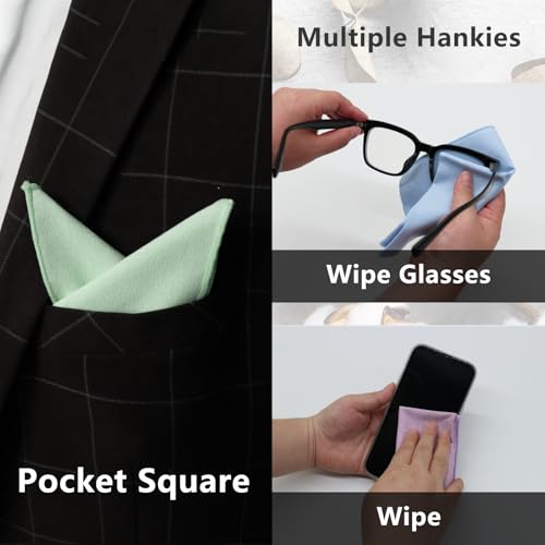 Image of Luckyvestir Pocket Squares for Men, 9 inch Cotton Linen Sage Handkerchiefs Men Women with Pocket Square Holder for Suits Business