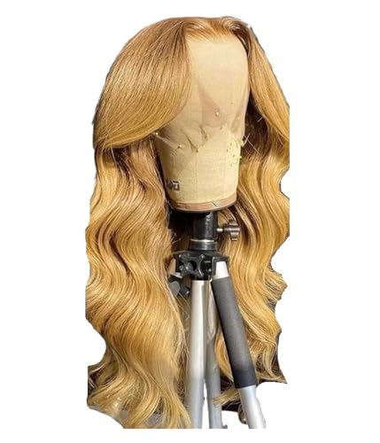 Pelucas delanteras de encaje sintético ondulado rubio miel peluca transparente HD 13x4 prearrancada, Compatible con mujeres(Honey Blonde,24inches)