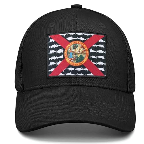 Image of Adjustable State Flag Trucker Hat Mesh Baseball Cap with Embroidered Patch for Men Women