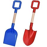 Niños Pala de Arena Juguetes 40 cm Playa Pala de Nieve Juguetes 2 Paquetes Rojo Azul Mango de Madera Herramientas de Jardinería Juego de Regalo para Niños Niñas