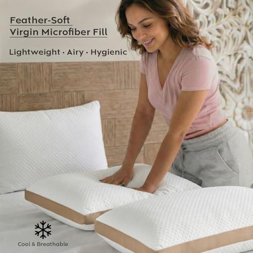 Image of AYKA Premium Microfiber Pillow for Sleeping, Set of 4 | 17x27 Inch Hotel Luxury Bed Pillows | 100% Virgin Fiber Fill, Soft & Fluffy | Neck Support for Side, Back & Stomach Sleepers | Quilted