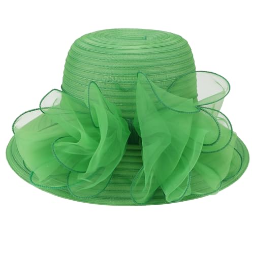 Image of DRESHOW Lady Derby Dress Church Bowler Cloche Hat Bowknot Organza Bridal Cap for Wedding