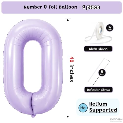 Image of KatchOn 40 Inch Pastel Purple Number Balloon 0 Foil 0-9 Birthday Big Number