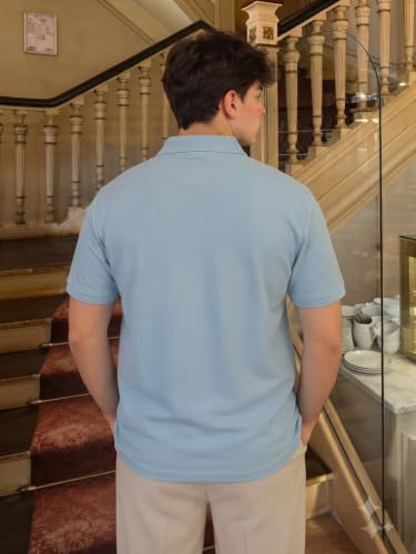 Image of MAYKR Men's Sky Textured Polo Neck Short Sleeve Casual T-Shirt