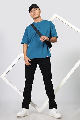 Image of SHODOX Men Oversized T Shirt Solid Dotted Design | Round Neck Loose Fit Drop Shoulder Casual T-Shirt for Men