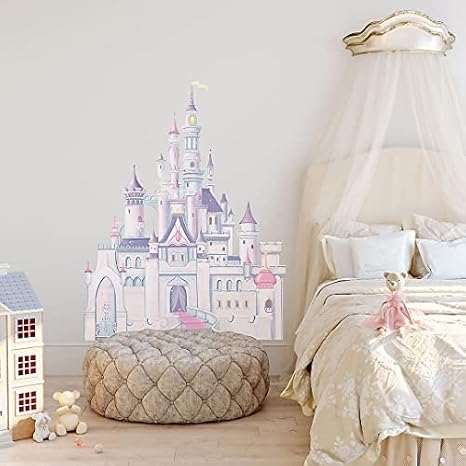 RoomMates Disney Princess Castle ملصقات حائط عملاقة قابلة للتقشير واللصق مع بريق، RMK1546GM