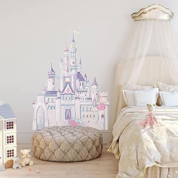 RoomMates Disney Princess Castle ملصقات حائط عملاقة قابلة للتقشير واللصق مع بريق، RMK1546GM