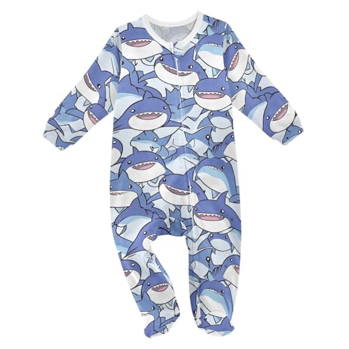 Wusikd Cute Blue Shark One-Piece Footies Cartoon Bodysuit Rompers Zipper for Boys Girls 9M