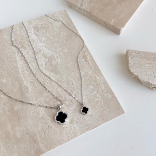 Collier Onyx Noir Saint-Valentin : Cadeau Pendentif Quatre Feuilles Femmes