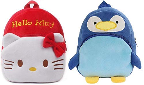 Blue Tree School Bagback for Kids 3-5 Years Soft Toy Bags Birthday Return Gift, School Bag Hello Kity & Blue penguin