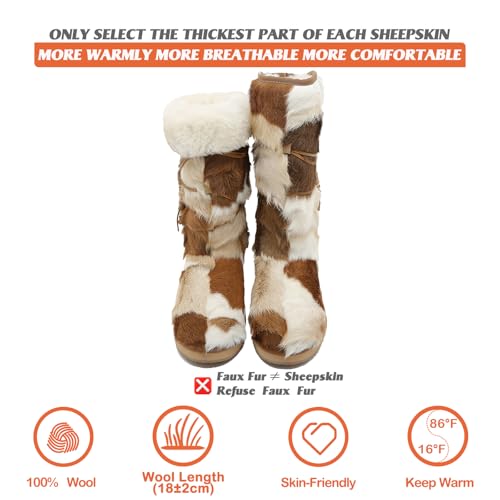 Mel&Syd Sheepskin Boots Snow Warm Long Fox Fur Tassel Winter Boots High Calf Booties for Womens Girls Genuine Fur Round Toe Shearling Casual Versatile Knee High Flat Outdoor Shoes3