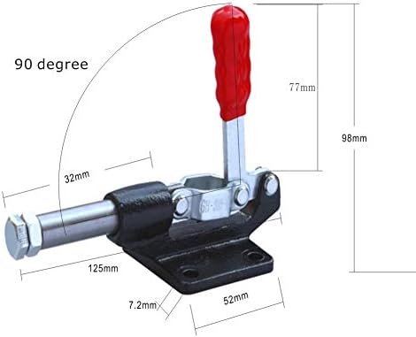 Miniatura 2 de Abrazadera de palanca de empuje y tracción de 90 grados, capacidad de 500 libras, carrera de émbolo de 1.260 in, abrazadera ajustable de liberación