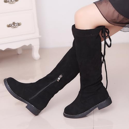 Girl's Knee High Riding Boots Fashion Comfortable Round Toe Winter Boots Low Heel Long Boot School Shoes3